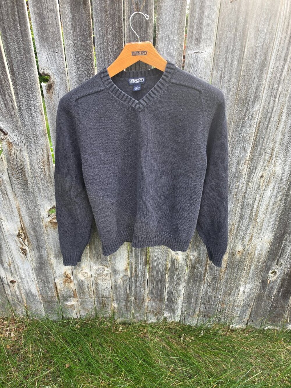 Lands End Drifter V Neck Cotton Sweater in Black Size Large